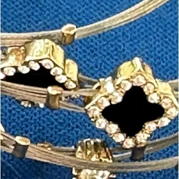 Black clover silver cable gold crystal 5 bands bangle bracelets - Picture 5 of 10